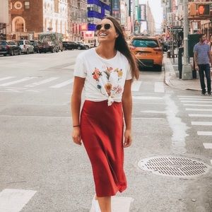 H & M Cinnamon Satin Fall Midi Skirt